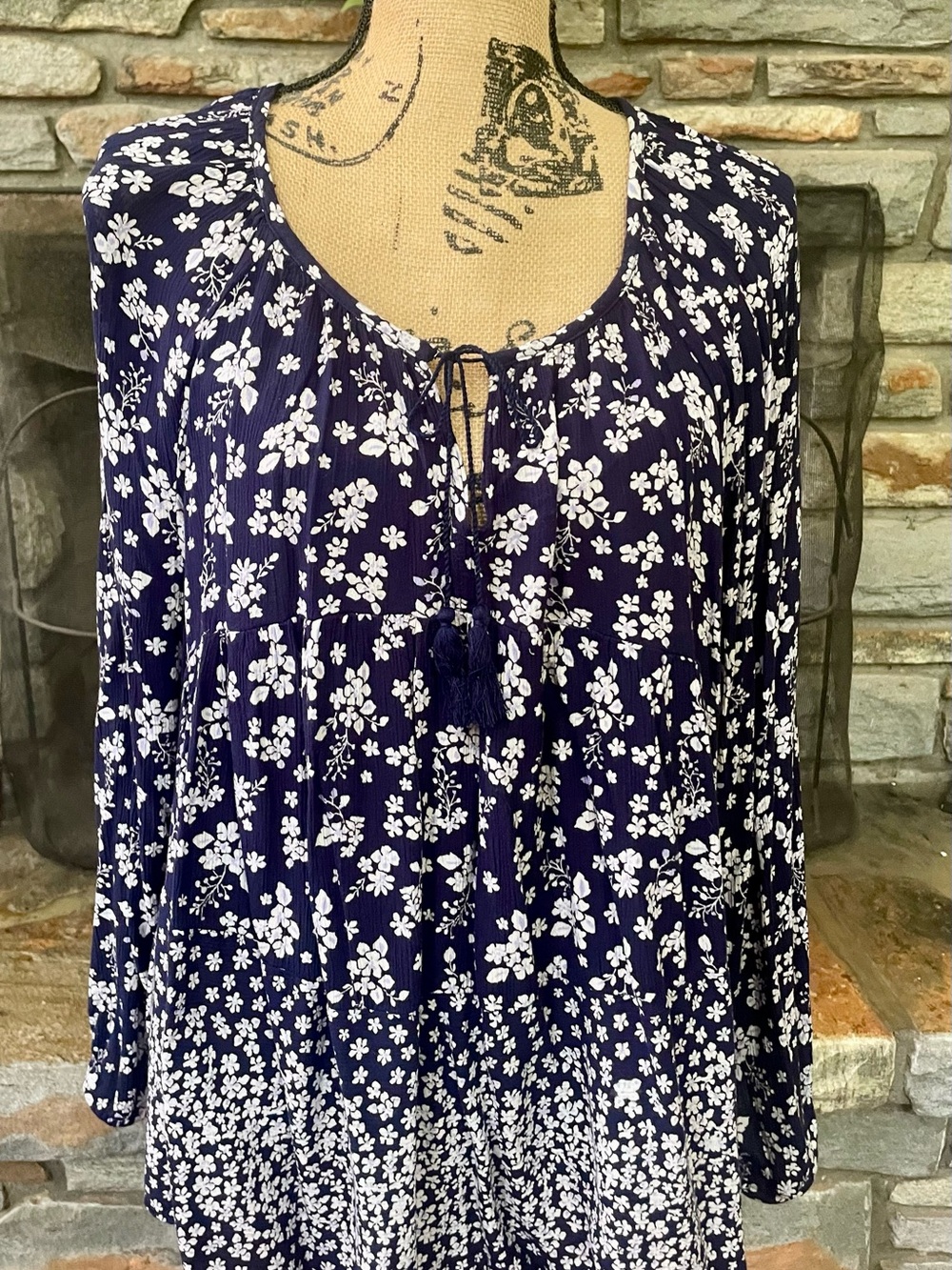 Old Navy Navy and White Floral Peasant Tunic